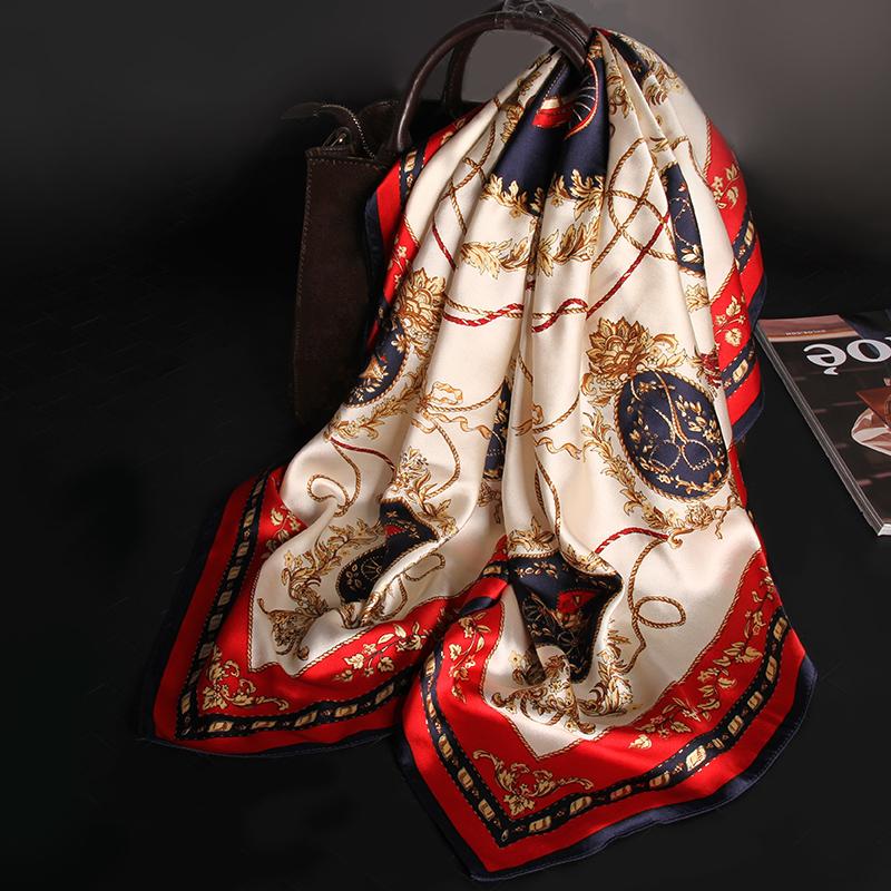 

90*90cm Square Silk Scarf Bandana Scarf and Wrap 100% Pure Silk Scarves Women Headband Hijabs Printed