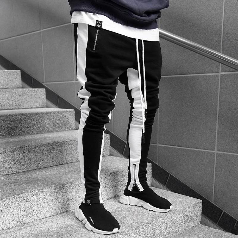 

Fashionable men's jogging pants zipper pocket casual pants fitness men's sportswear stitching bottoms tight sports trouser