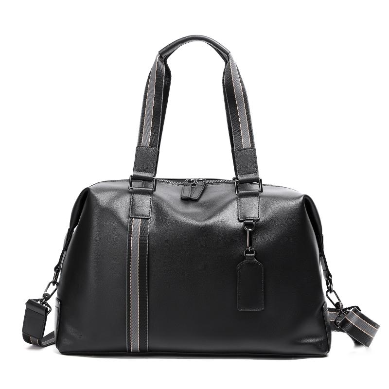 

2020 Genuine Leather Travel Duffle Bags Men Handbag Soft Cow Leather Weekend Travel Bags Real Shoulder Briefcase, Black