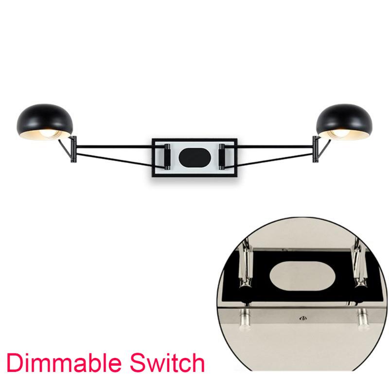

Swing Wall reading Light Adjustable 2 arm Wall Sconce Black with dimmable Switch,Two Retractable arms lamp bedroom bedside