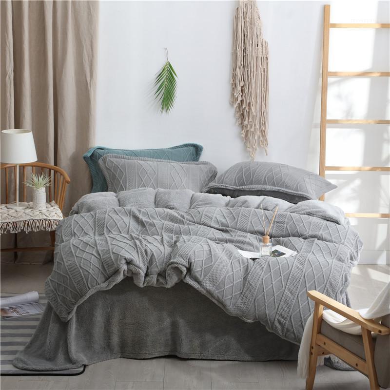 

Knited Fleece Super Warm Duvet Cover set Perfect for Winter Quen King size Bedding Set Comforter Cover Bed sheet Pillowcases1, Color 2
