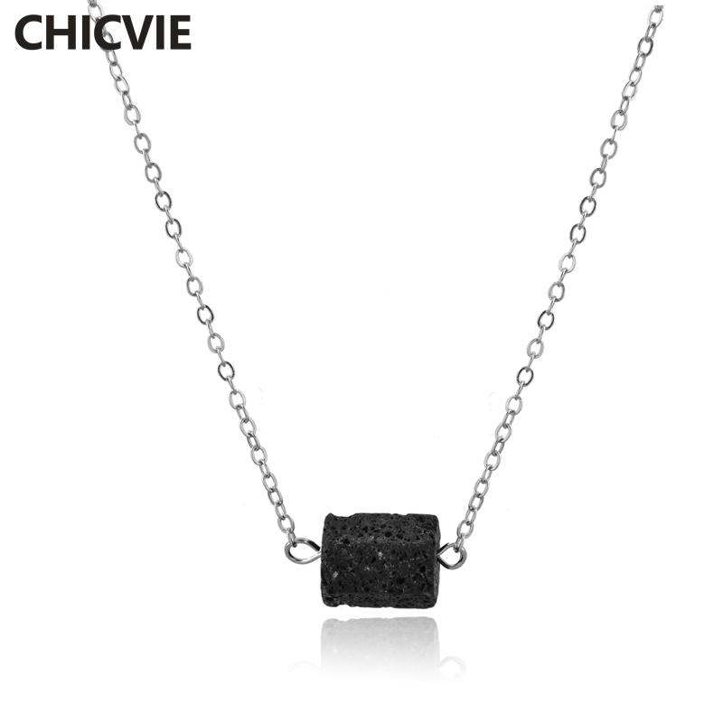 

CHICVIE Bohemian Charm Hexagonal Column Necklace long Bead Crystal Silve Necklace Triangle Statement Pendant Necklaces SNE190014