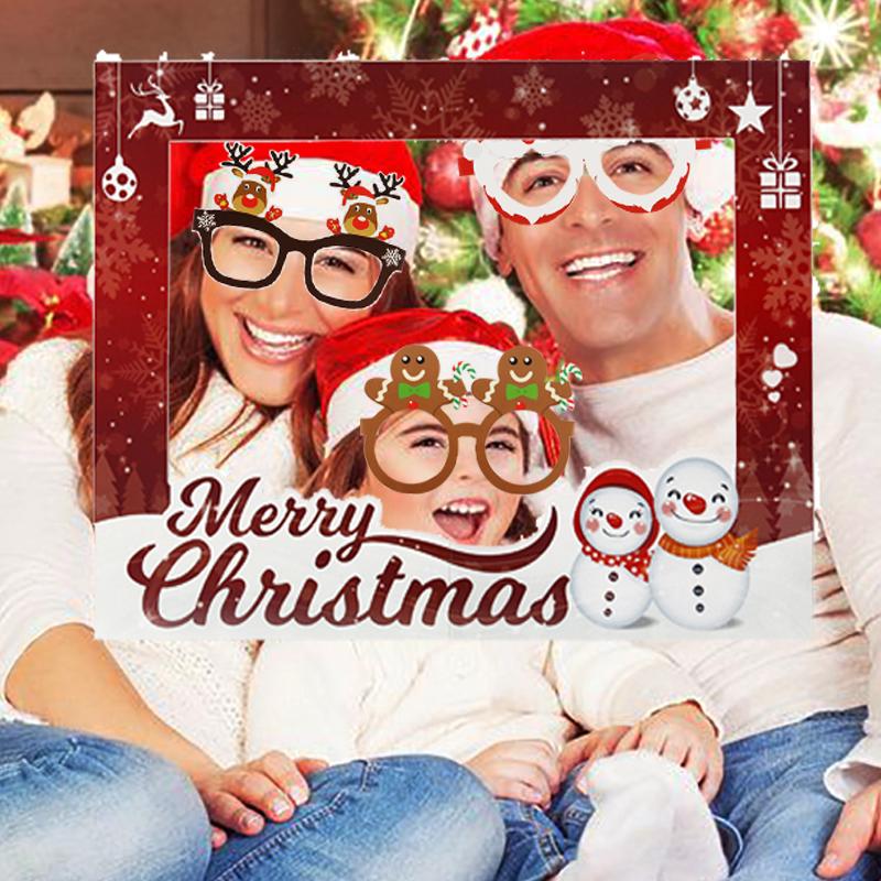 

Merry Christmas Photo Booth Frame Santa Paper Glasses Party Photo Props Xmas Family Photobooth Decor Kerst decoration for home