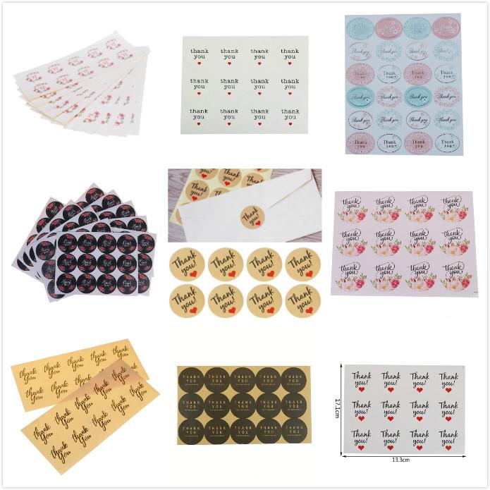 

30-240pcs Cute Flower Heart Thank You Series Round Seal Sticker Mutifunction DIY Decorative Gifts Package Labels For Baking
