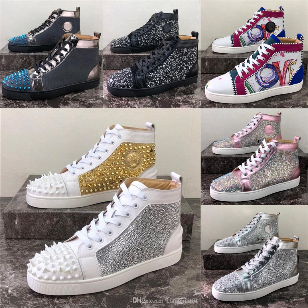 

Designer Casual Shoes Rivet Shoes Studded Spikes Fashion Insider Sneakers Black White Leather High Boots Women Men Shoe Size 35-48 With Box, Color 39