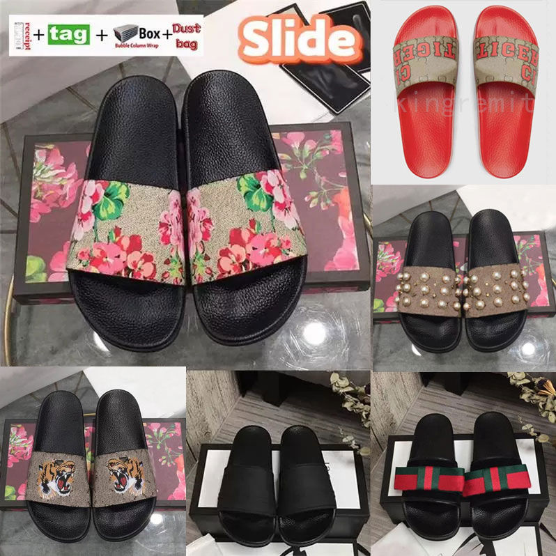 

Designer Slippers Blooms Slides Men Womens Slipper Rubber Sandals Summer Sandal Flat Strawberry Tiger Bees Green Red White Shoes Flower Beach Slipper Box 35-48, 38