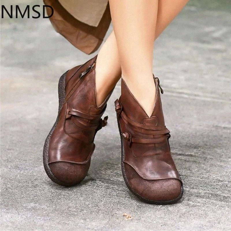 

New 2020 Autumn Winter Retro Women Boots Fashion Genuine Leather Ankle Boots Zapatos De Mujer Vintage Warm Botas Botines Mujer #Wp0I, Black