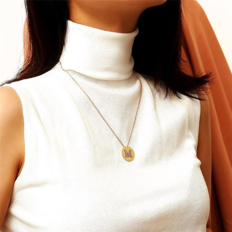

Simple Zircon Round Necklace Sweater Chain Female Personality 26-Letter Necklace For Girls Pendientes Simulated Jewelry Choker
