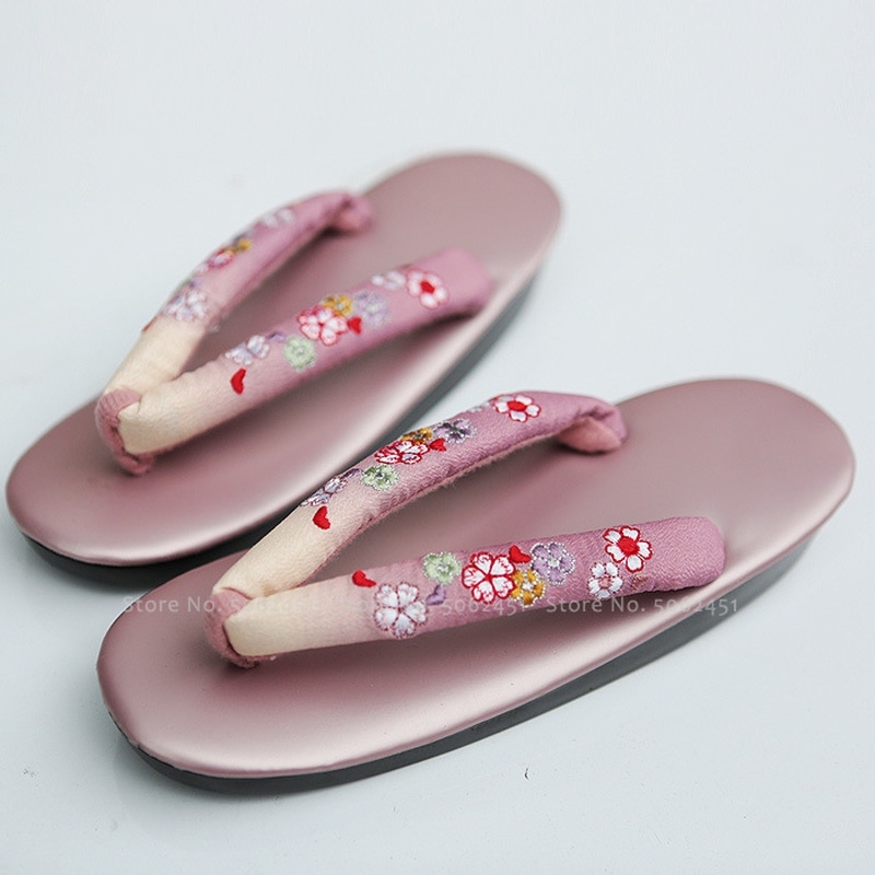 

Japanese Traditional Kimono Geta Clogs Woman Anime Cosplay Geisha Party Stage Shoes Outdoor Sandals Obi Ao Dai Round Toe Slipper Y200520, Black
