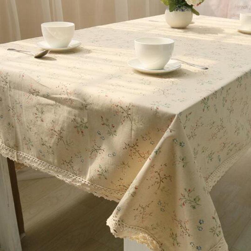 

Korean Style Tablecloth Cotton Llinen Floral Table Cover with Lace Decoration for Restaurant Banquet Household Decor, As pic