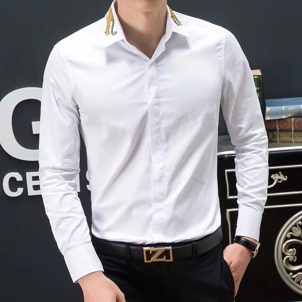 

100% Cotton Shirt Men Long Sleeve Dress Top Quality Slim Fit Designer Business Male Dy2113 F50l, Black
