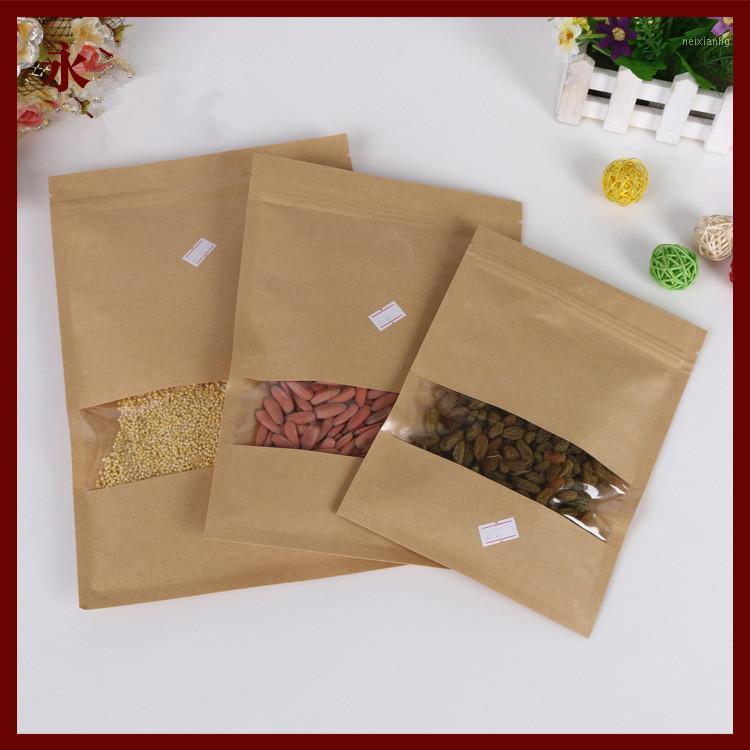 

20*30 30pcs brown self kraft paper bags with window for gifts sweets and candy jewelry retail package paper1