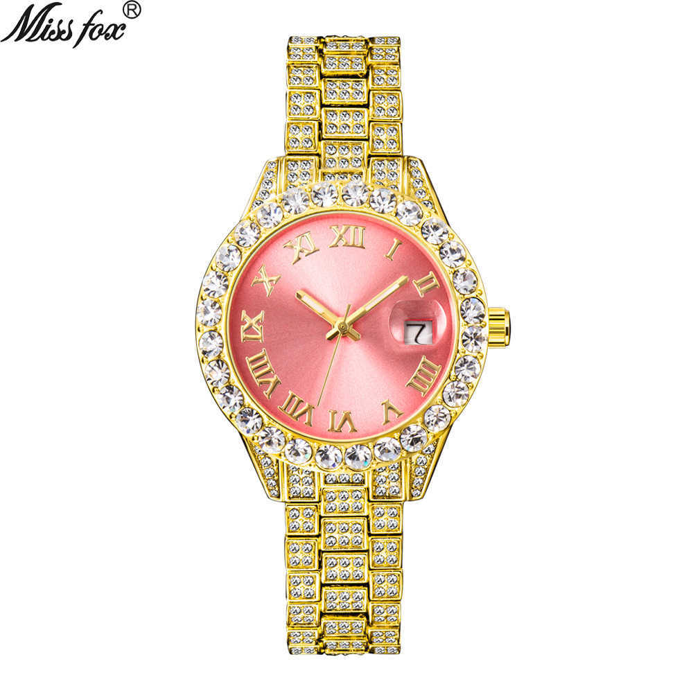 

Missfox watch fashion atmosphere Rome diamond calendar waterproof luminous women's Watch, Silver powder