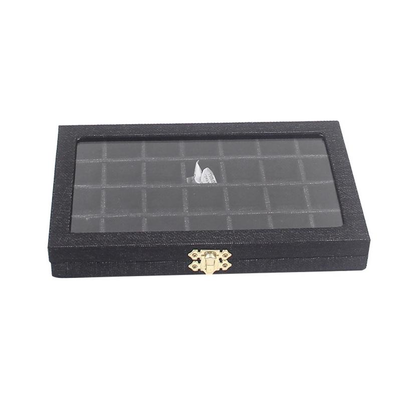 

Fashion Linen 28 Grids Ring Earring Jewelry Storage Box Jewelry Store Display Portable Accessories Showcase With Cover