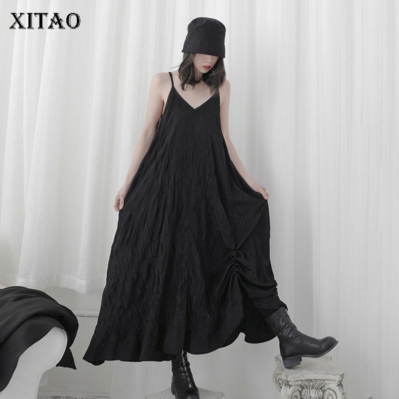 

XITAO Strapless Pleated Dress Fashion New Women Black Small Fresh 2020 Summer Pullover Backless Minority Casual Dress ZLL5048, Black zll5048