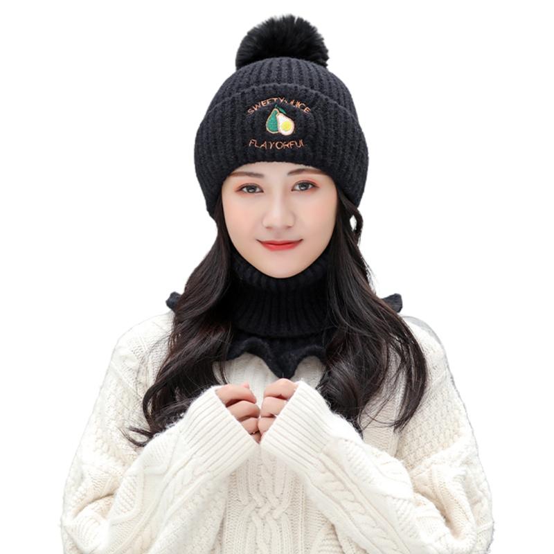 

Women Winter Knit 2Pcs Avocado Beanie Hat Ruffled Turtleneck Collar Scarf Set
