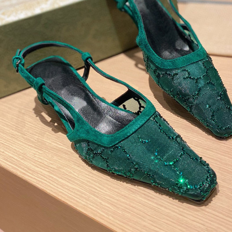 

Color women's genuine leather slip-on high heel sandals slingback elegant ladies summer evening pumps party shoes