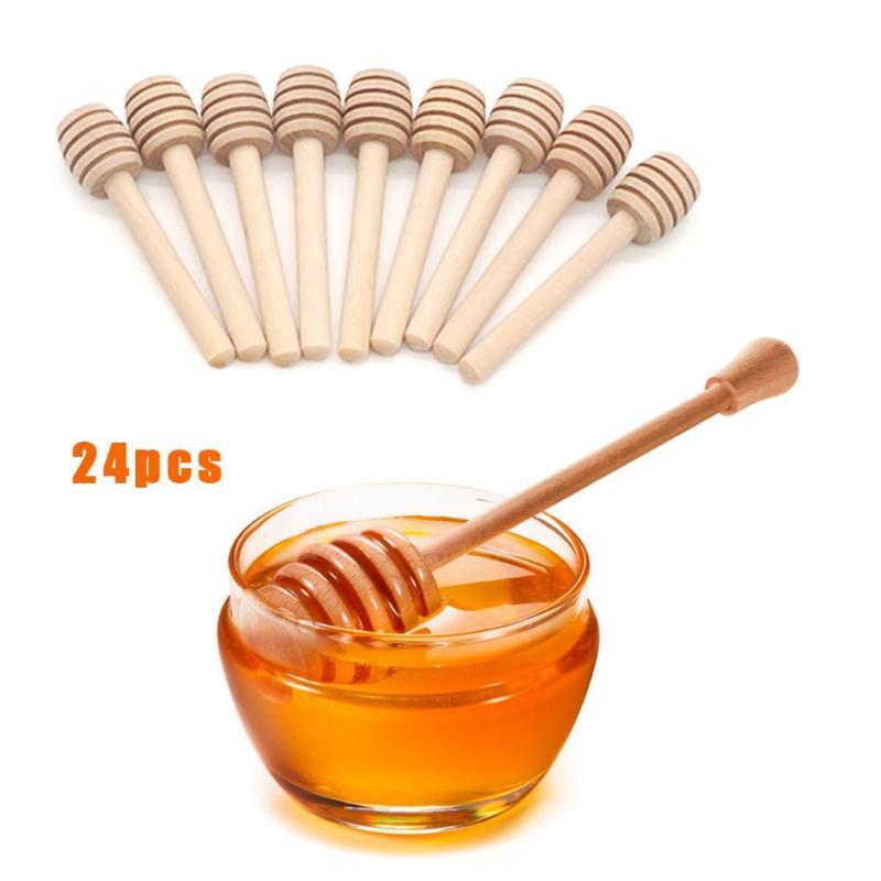 

24Pcs/Lot 8cm Long Handle Wood Honey Stir Bar Practical Honey Mixing Stick Jar Spoon Supplies For Coffee Milk Kitchen Tool