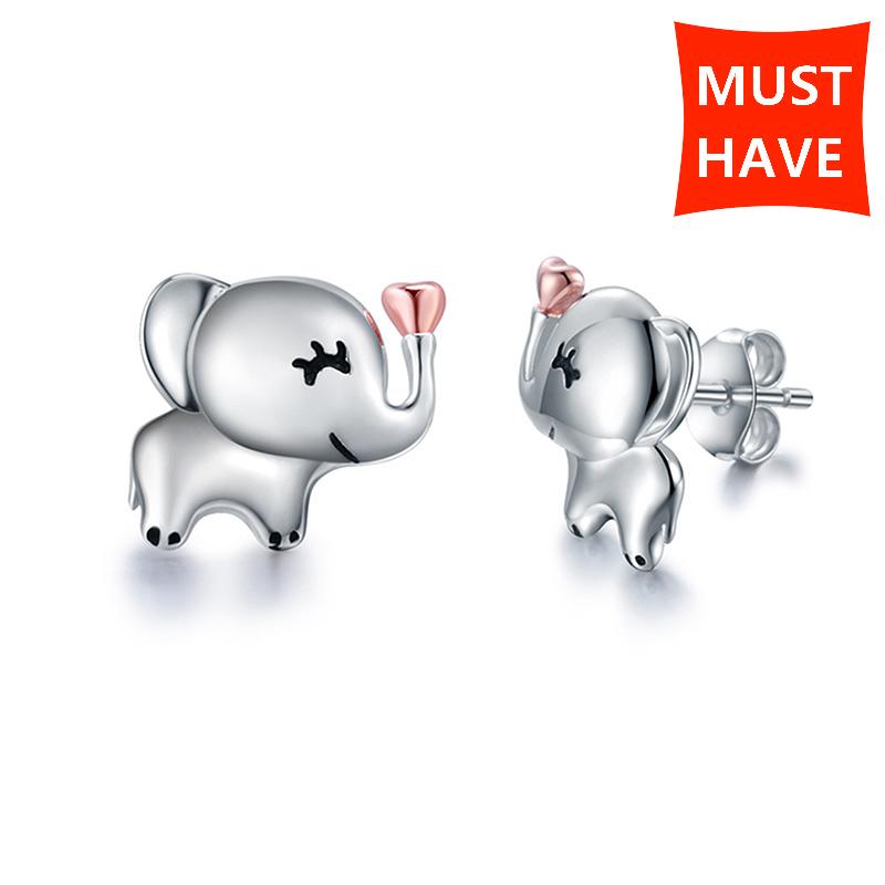 

Xiaojing 100% 925 Sterling Silver Gold Heart Animal Cute Little Elephant Stud Earrings for Women Fashion Jewelry Party Gift 2020
