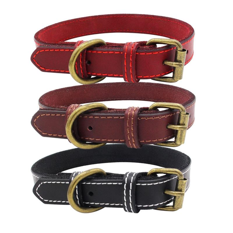 

Solid Color Cowhide Dog Collar Adjustable Black Red Dogs Collar High Quality Pet Stuff for Puppy Large Dogs Necklace Martingale
