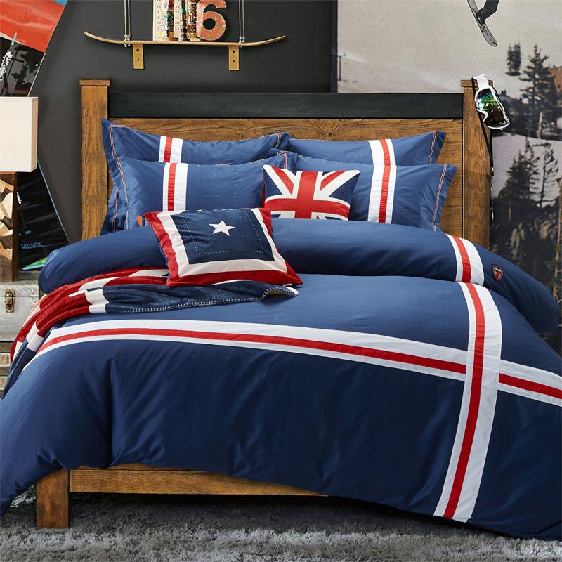 

European and American Style Cotton Including Four Pieces Bedding Set Brief Country Mediterranean Striped England Flag King size