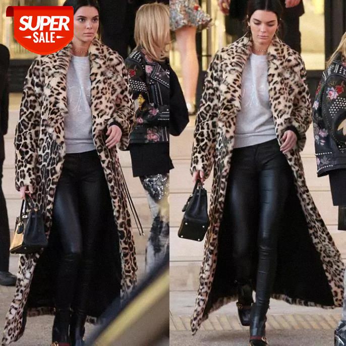 

Leopard print faux fur long coat women's winter thick warm rabbit plush plus size hooded long faux fur coat s-6XL #OK8p, Black;brown