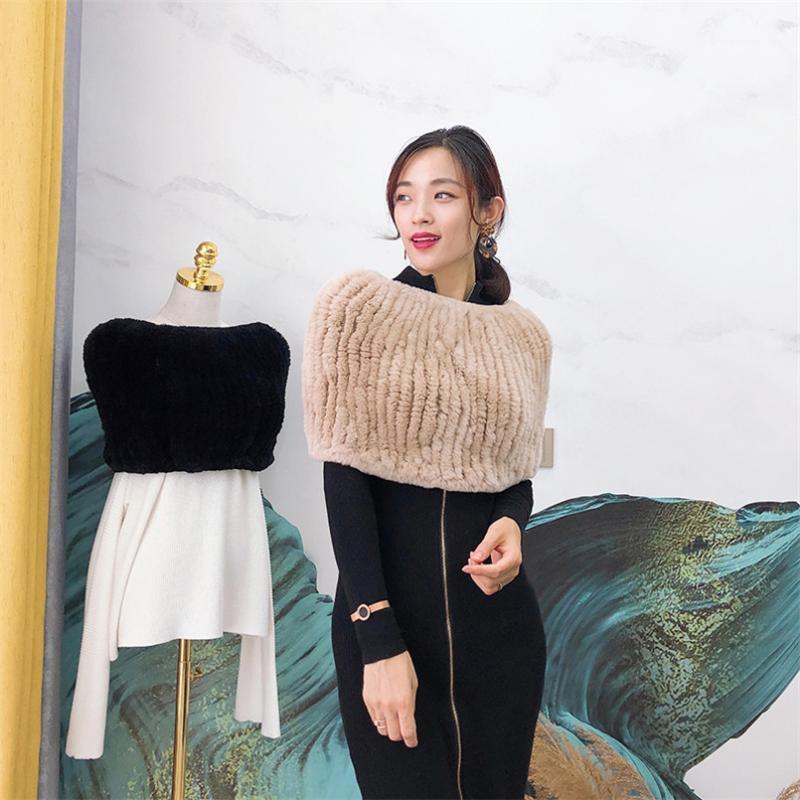 

Genuine rex fur scarf handmade knitted warm winter fur wraps women cape with S781