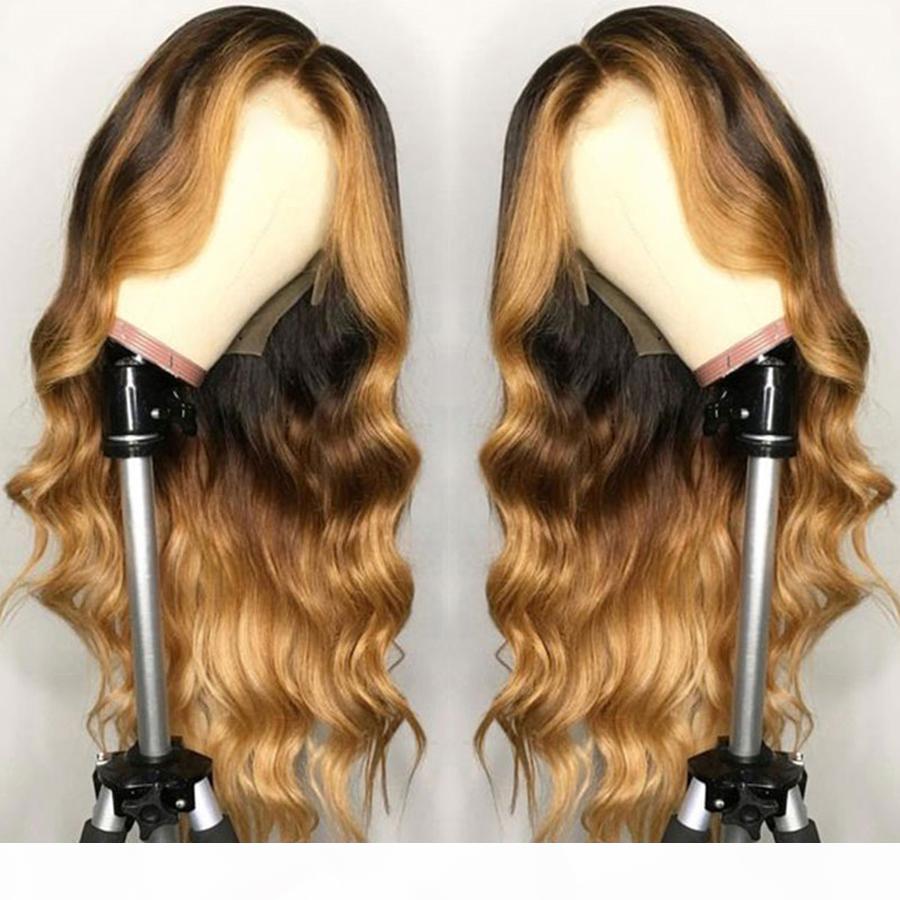 

Highlight Blonde Ombre Loose Body Wave Lace Front Human Hair Wigs For Black Women Brazilian Remy Baby Pre Plucked Silk Base Wig, Black;brown