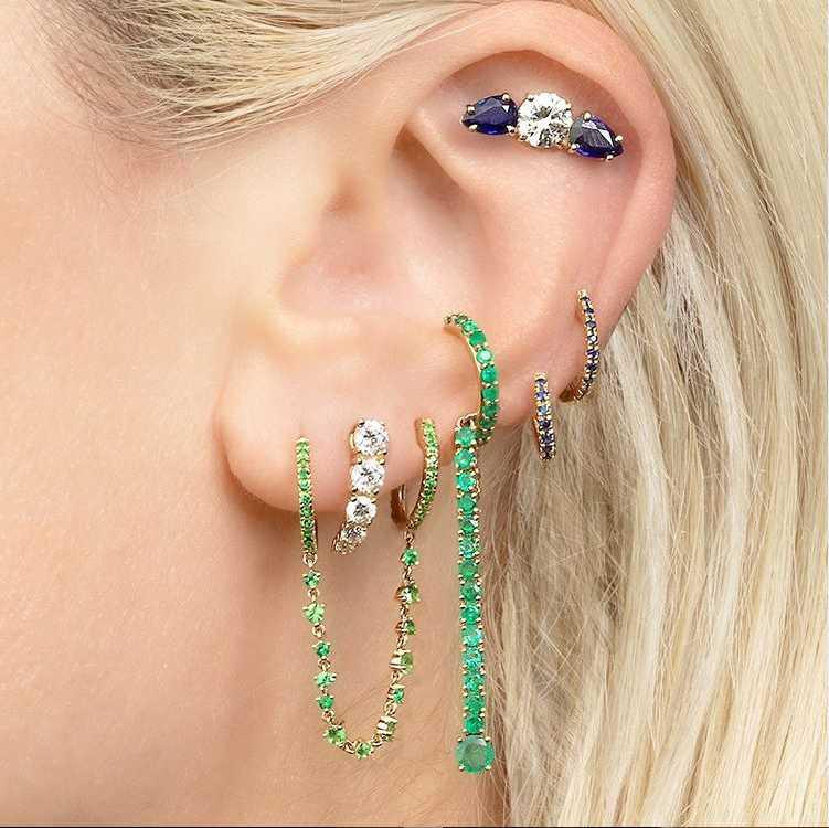 

Rainbow cz paved Double Hole Stud Earrings for Women Pendientes Earrings Tragus Helix Body Piercing Jewelry Gift