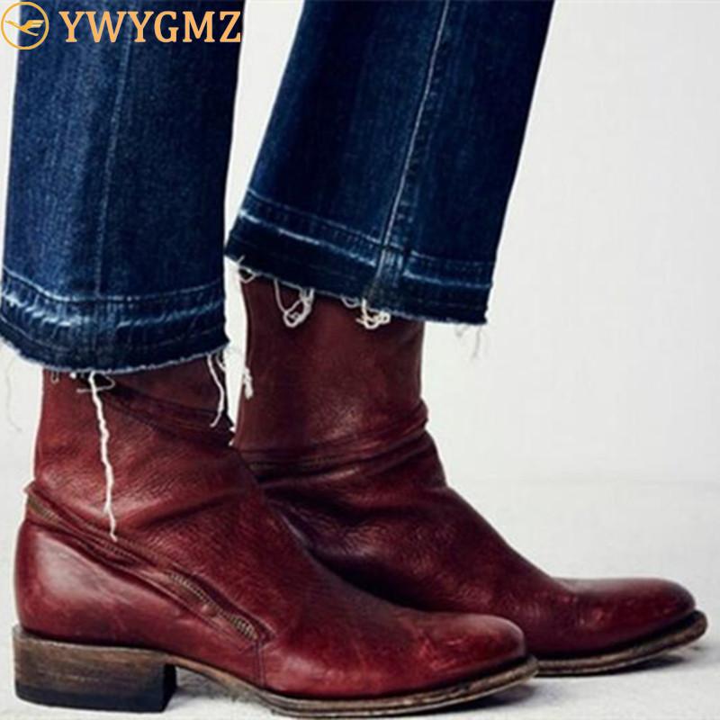 

Retro Ladies Motorcycle Boots Shallow Round Head Calf Genuine Leather Boots Leather Thick with Side Zipper Gladiator Cotton Boot, Black