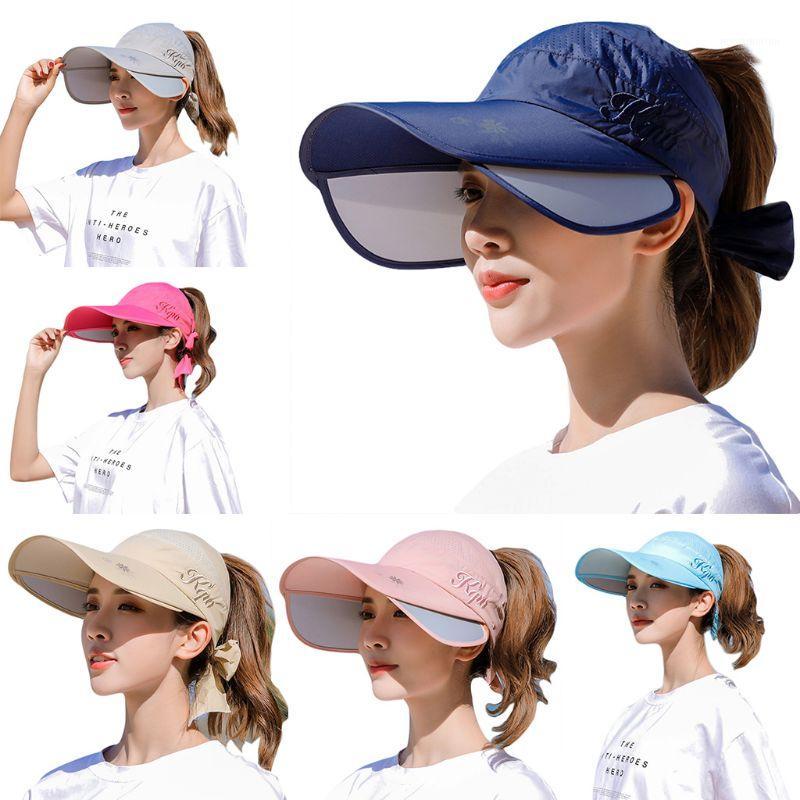 

Women Summer Retractable Wide Brim Sun Hat Empty Top Bowknot Letters Embroidery Outdoor UV Protection Baseball Cap1, Multi