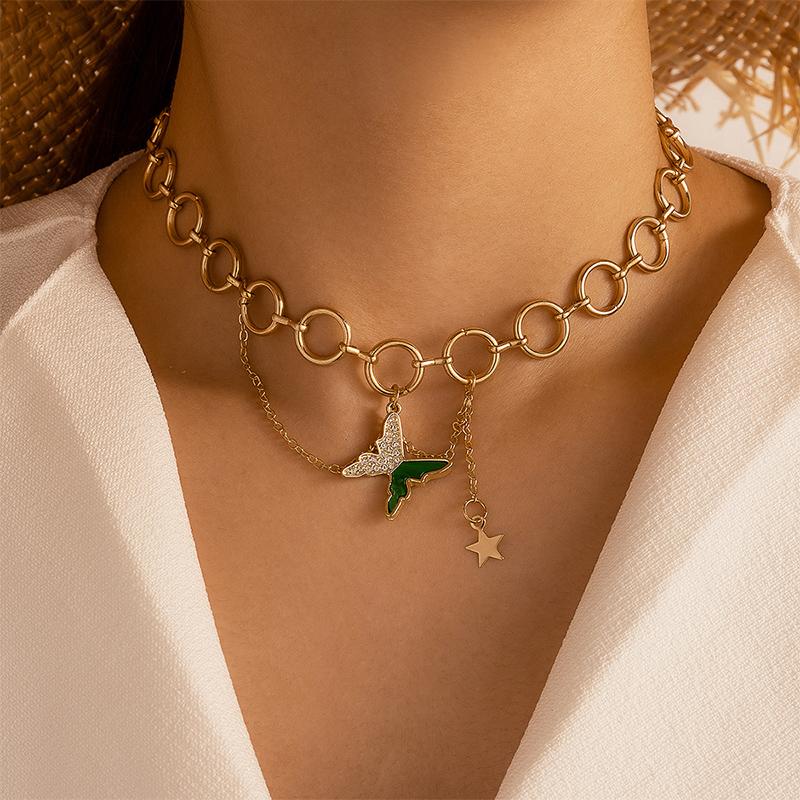 

Luxury Crystal Butterfly Necklace for Women Gothic Geometric Star Short Clavicle Chains Jewelry 2020 Trendy Gold 15935