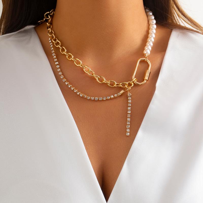 

Chokers Asymmetric Pearl Rhinestones Splicing Choker Necklace For Women Trendy Tassel 2022 Fashion Jewelry Neck Collar Gift, Golden;silver