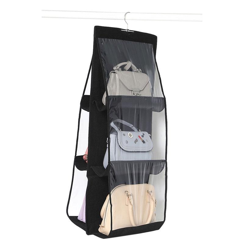 

6 Pocket Foldable Hanging Bag 3 Layers Folding Shelf Bag Purse Handbag Organizer Door Sundry Pocket Hanger Storage Closet Hanger