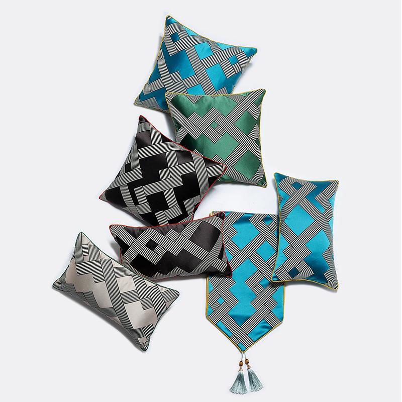 

45x45/50x30cm morden jacaqurd lines pattern cushion cover pillowcase sofa decorative throw pillow cover backrest, Black