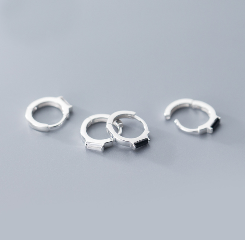 

925 Sterling Silver Rectangle CZ Simple Huggie Hoop Earrings Women A1990