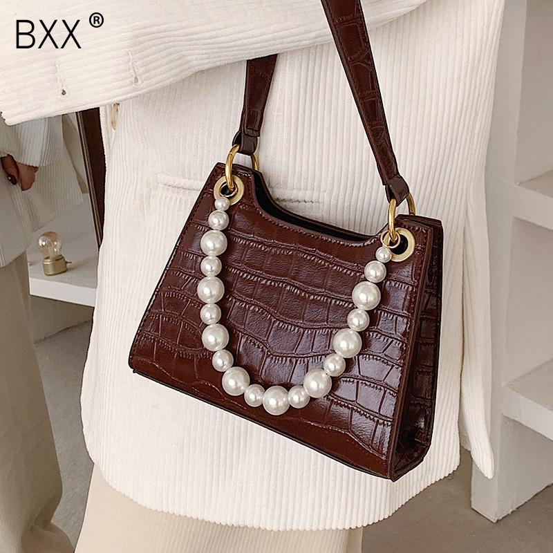 

[BXX] 2021 Small Designer Luxury Fashion Women Stone Pattern Flap Crossbody Shoulder Bags PU Leather Handbags for Female HQ684, Black
