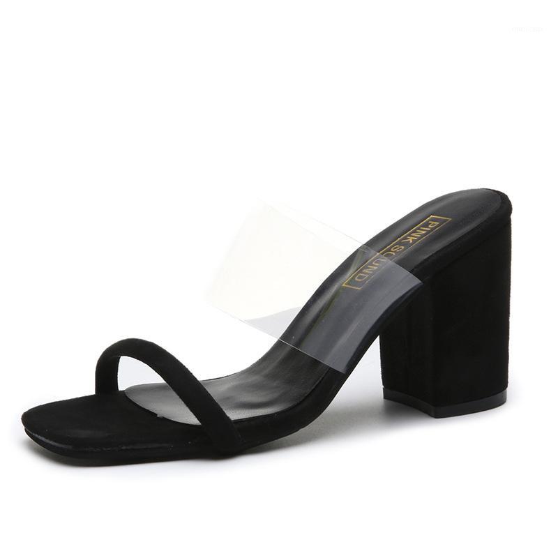 

Summer Shoe Women Transparent PVC Sandals Ladies High Heel Pumps Slippers fluorescent Open Toes Thick Heel Fashion Female Slides1, Multi