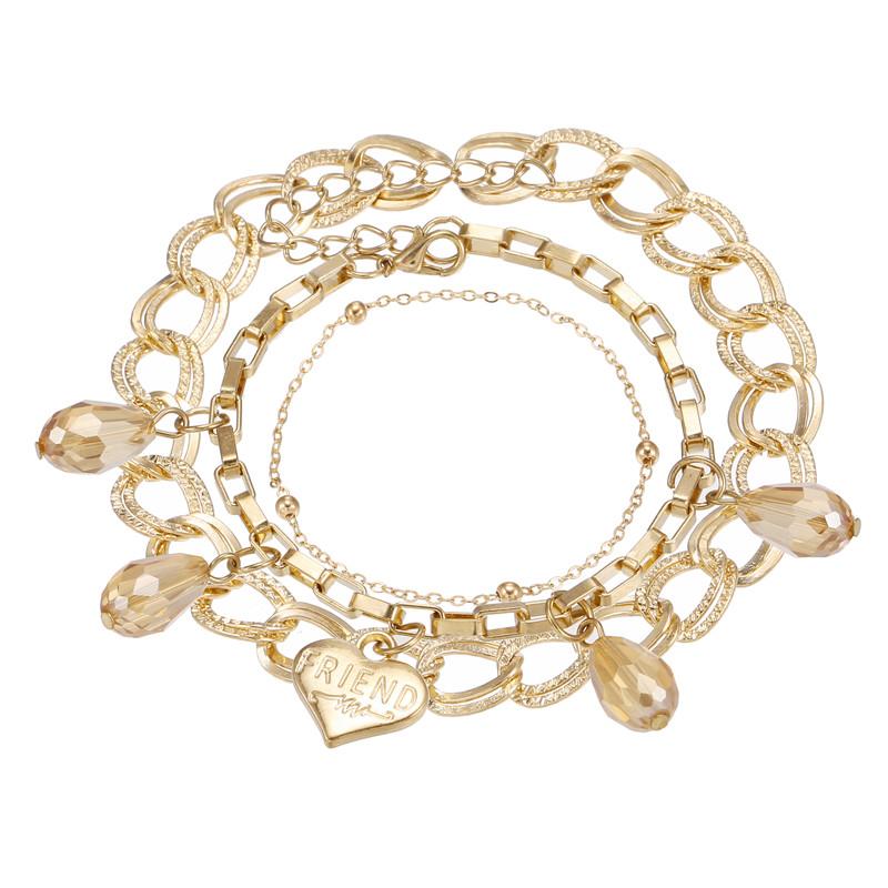 

3Pcs/Set Heart Pendant Charm Bracelets & Bangles Sets Gold Color Champagne Stone Bracelets Sets For Women Foot Jewelry Anklet