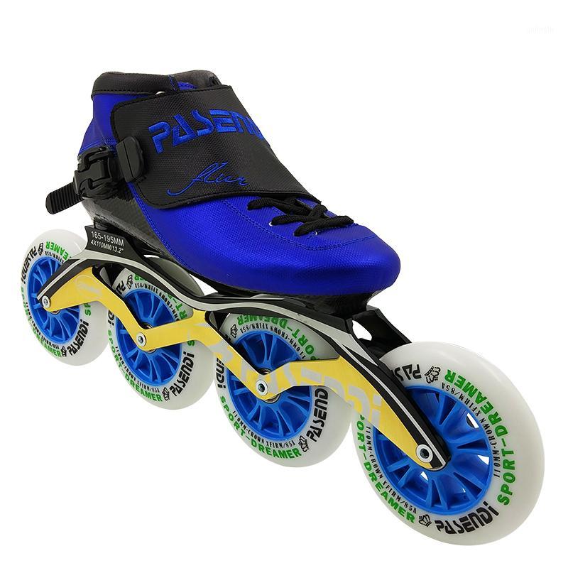 

Professional speed skating shoes adult carbon fiber speed roller skates children's skating shoes men's women 4 wheels1, Black blue wheels
