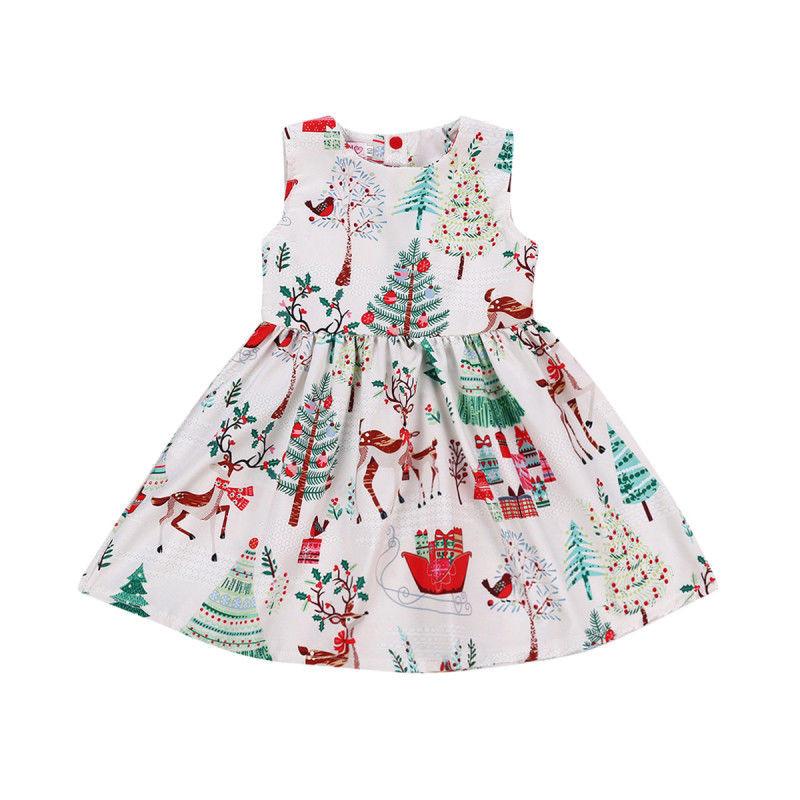 

Toddler Kids Baby Girl Summer Christmas Cartoon Deer Dress Party Sleeveless Colorful Santa Tree Tutu Dress 2-7Y, As pic
