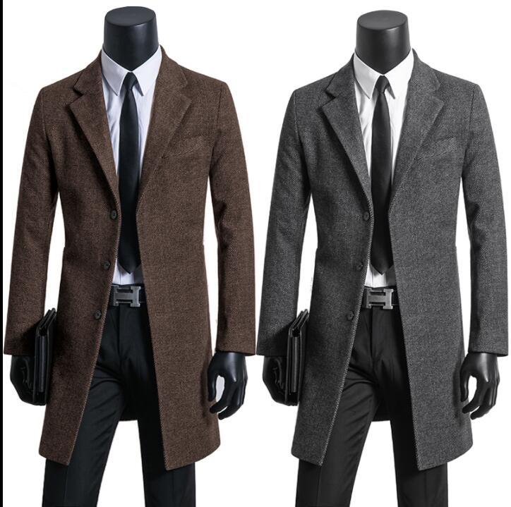 

Grey brown casual woolen coat men trench coats long sleeves overcoat suits mens cashmere coat casaco masculino england 911, Black