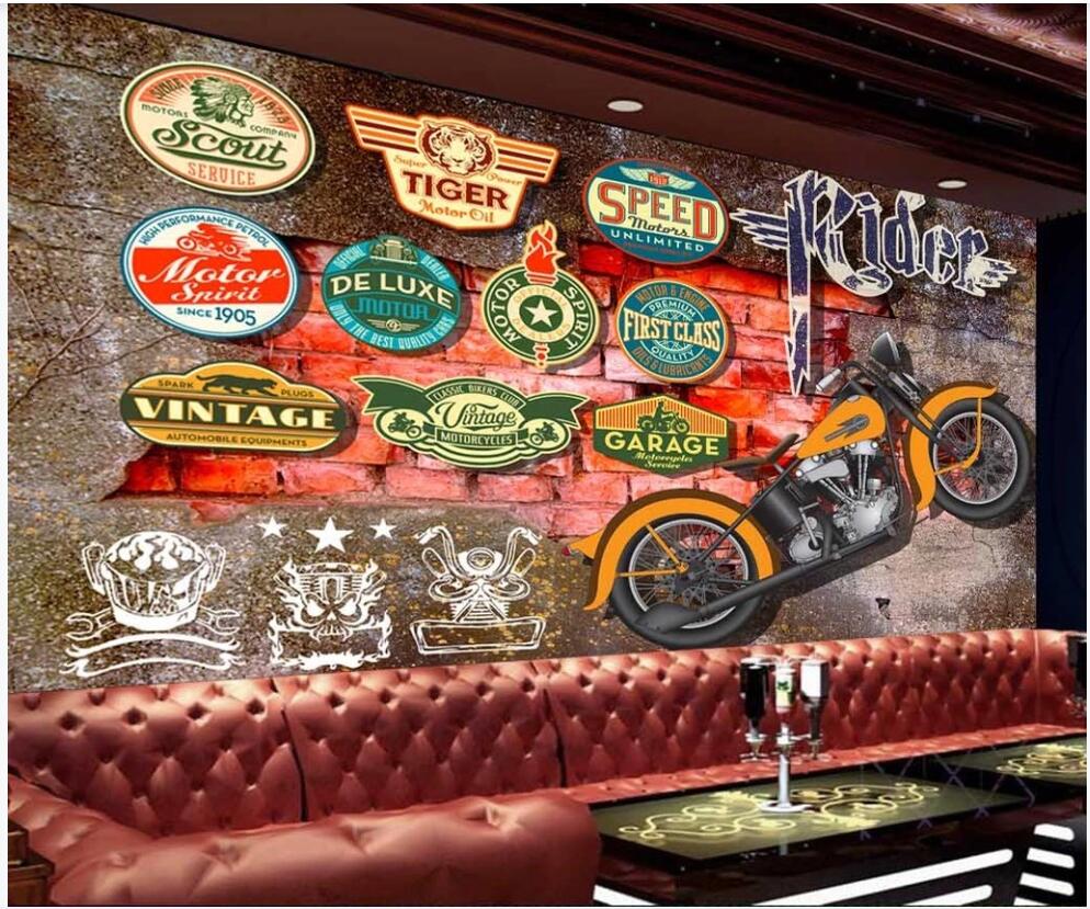 

3d wallpaper custom photo mural on the wall Trendy Retro Motorcycle License Plate home decor 3d wall murals wallpaper in the living room, Non-woven wallpaper