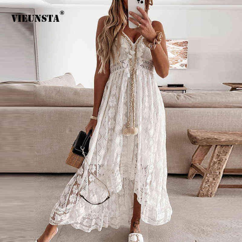 

Off Shoulder Lace Patchwork Elegant Dress Women Summer 2021 V Neck Spaghetti Strap Dress Female New Fashion Solid Party Dresses G1223, 04 white
