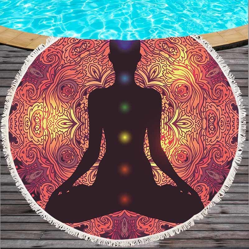 

Towel Buddha Printed 150cm Round Microfiber Fabric Large Beach Purple Luxury Bath Towels For Adult Women Yoga Picnic Mats Tassel, Black