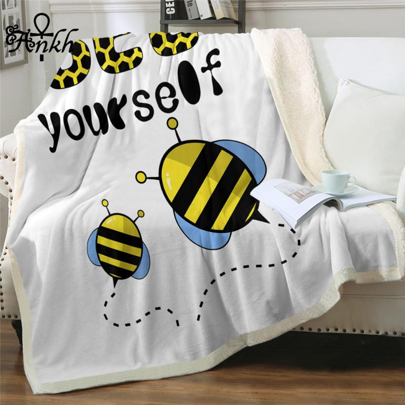 

Bee Yourself by Taemin Ankh Throw Blanket Cartoon Sherpa Blanket Beehive Letters Soft Plush Bedspreads Cute Insect Thin Quilt