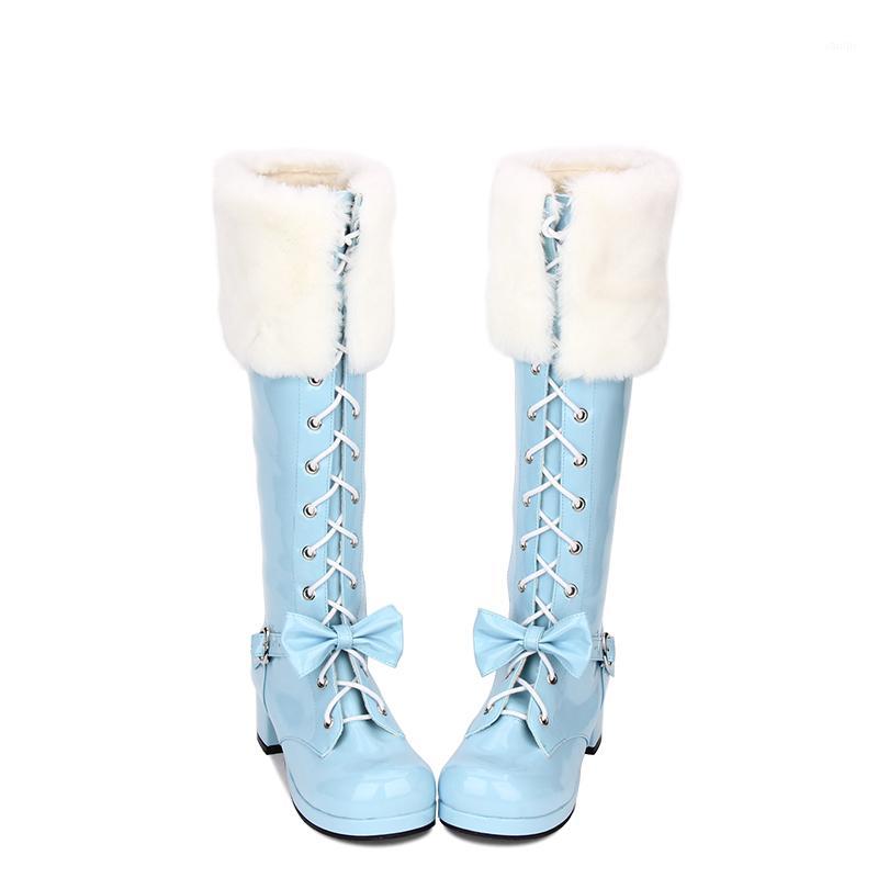 

Angelic imprint New Fashion Lolita style Knee High Winter Boots for Women Short Plush worm shoes size 35-46 80031, Blue