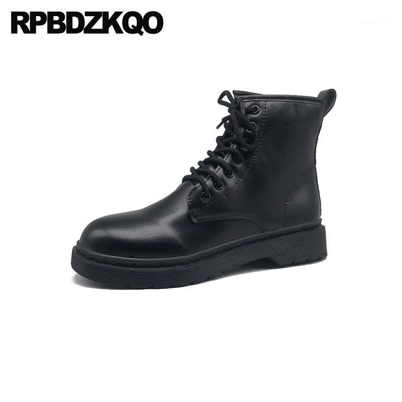 

fall combat army flat shoes winter women ankle boots 2020 round toe booties waterproof british lace up autumn black new1