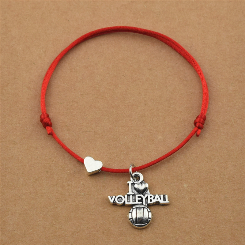 

Handmade Gifts i Love Volleyball Soccer Baseball Basketball Football Softball Heart Charm Pendant Red Black Cord Rope Bracelets