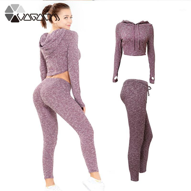 

Two Piece Set Women Fitness Sports Suit Hooded Crop Top High Waist Hips Leggings Running Workout Clothes Yoga Wear Tracksuit1, Gray